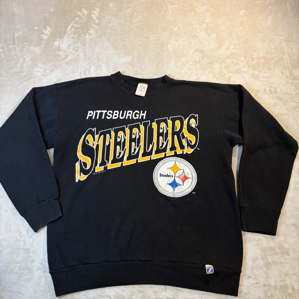 Vintage 1991 Pittsburgh Steelers Logo 7 Sweatshirt Mens Large Black NFL 90s